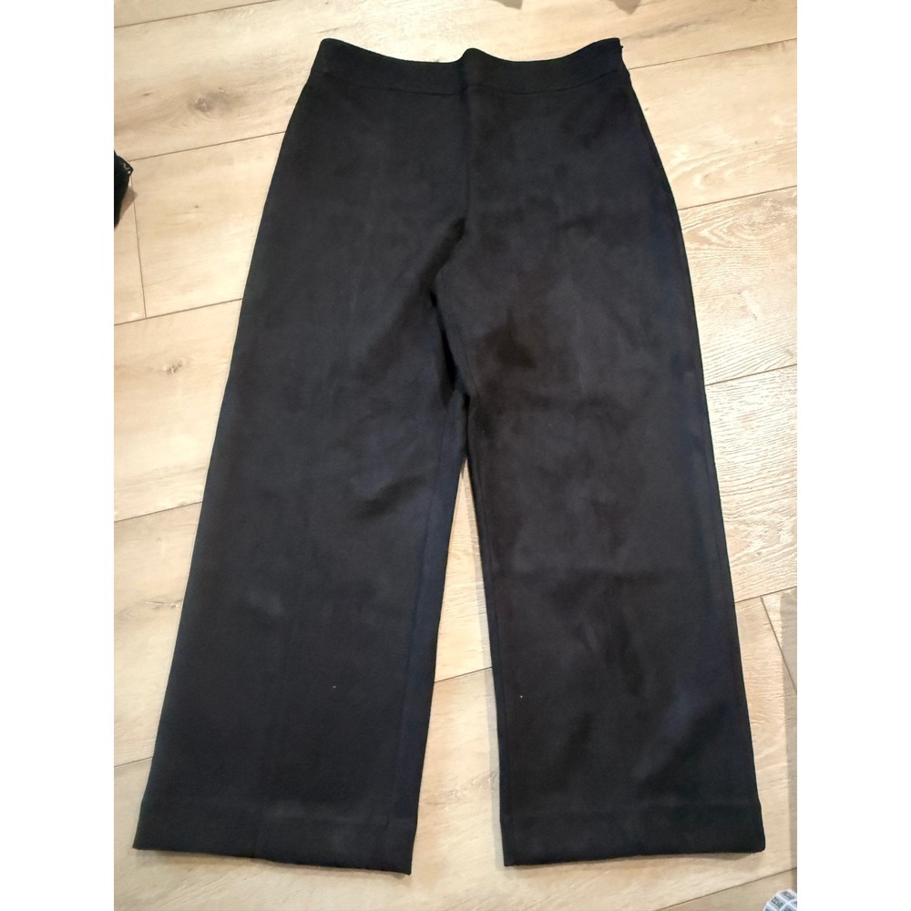 Ann Taylor Black Faux Suede Wide Leg Crop Pants Side Zip Size 10 NWT